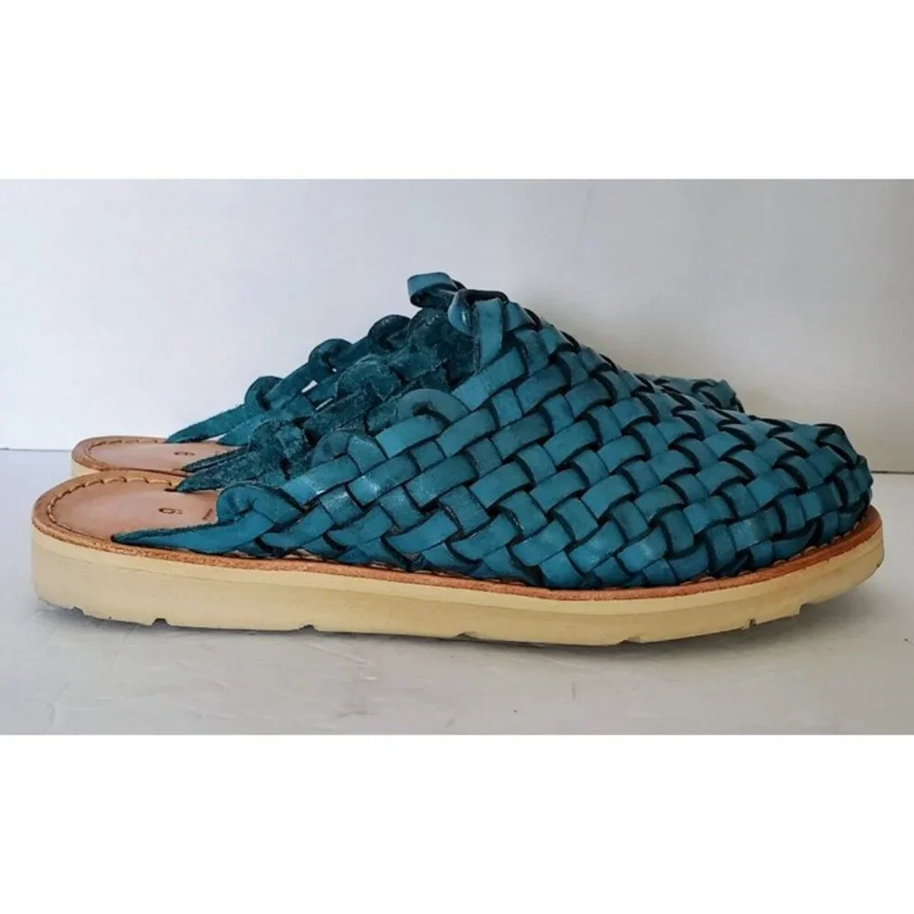 Huarache Mules by Brand X Huaraches Blue Handwoven Leather Size 6 Shoes Sandals - Picture 12 of 12